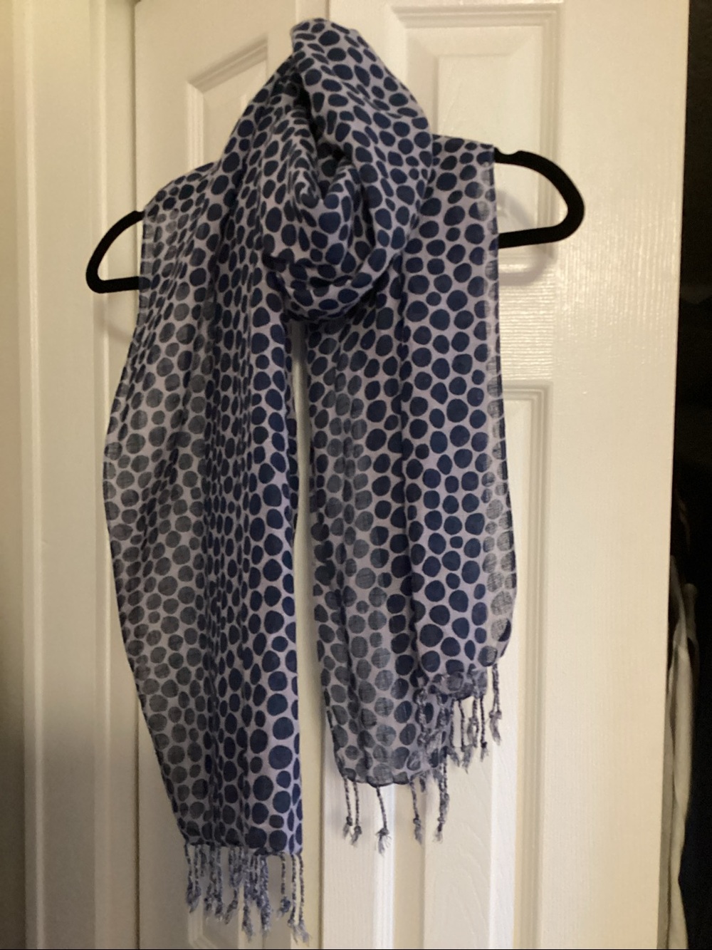 Gudrun Sjoden Linen Blue and Purple Dot Fringe Wrap